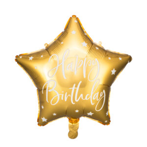 Balão Happy Birthday Dourado com Estrelas