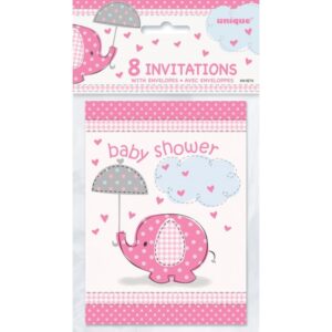 8 Convites Baby Shower Elefante Rosa