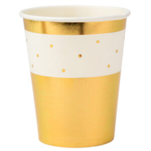 8 Copos Branco Pintas Douradas