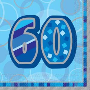 16 Guardanapos 33cm Glitz Azul 60º Aniversário