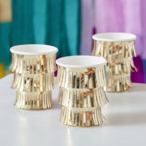8 Copos Franjas Dourado