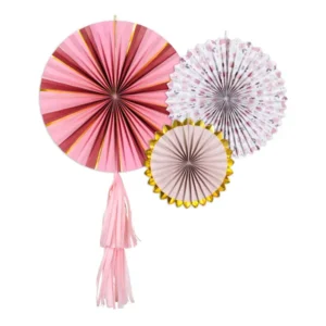 3 Rosetas Decorativas Papel Rosa e Flores