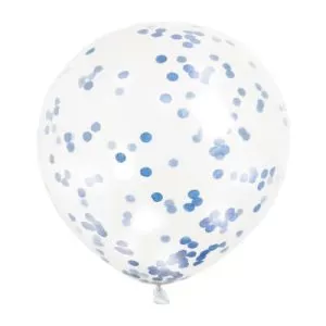 6 Balões látex com confettis Azul Médio