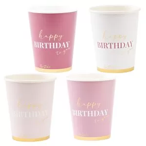 8 Copos Happy Birthday To You Sortido Rosa