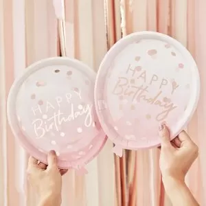 8 Pratos 29x24cm Happy Birthday Rose Gold