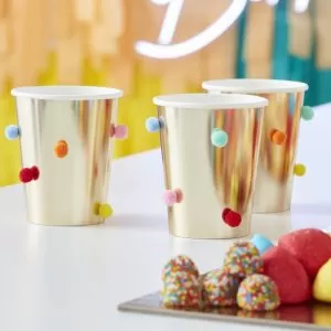 8 Copos Pom Pons Coloridos - Gold Flecked Brights Rainbow